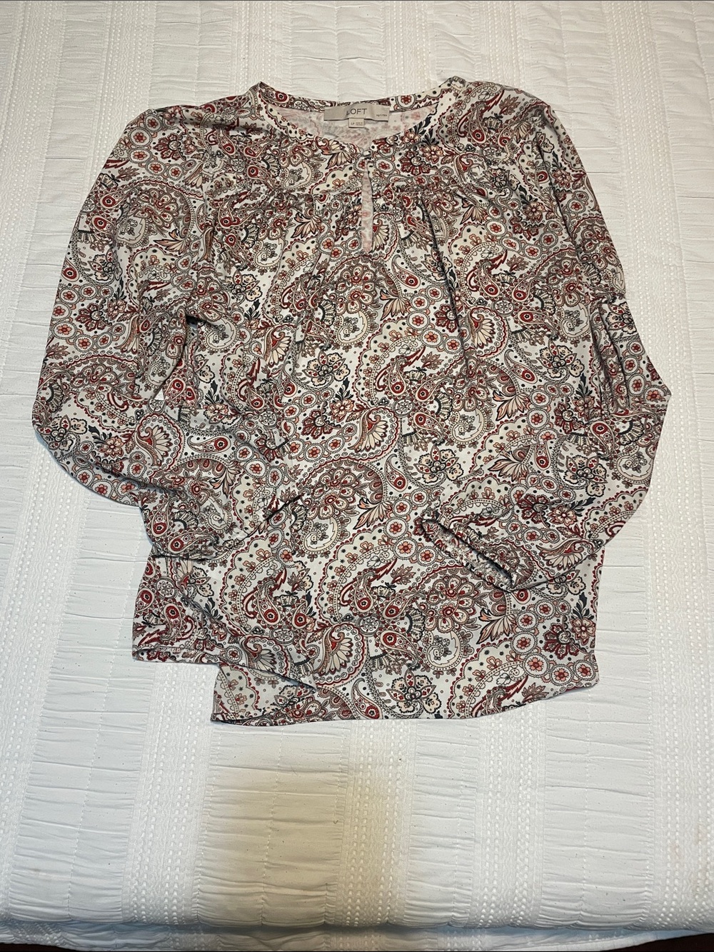 LOFT Cream Paisley Blouse with Rust and Gray Accents